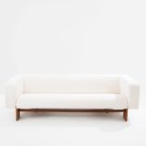 Italian Brutalist sofa in walnut and chenille velvet circa 1960