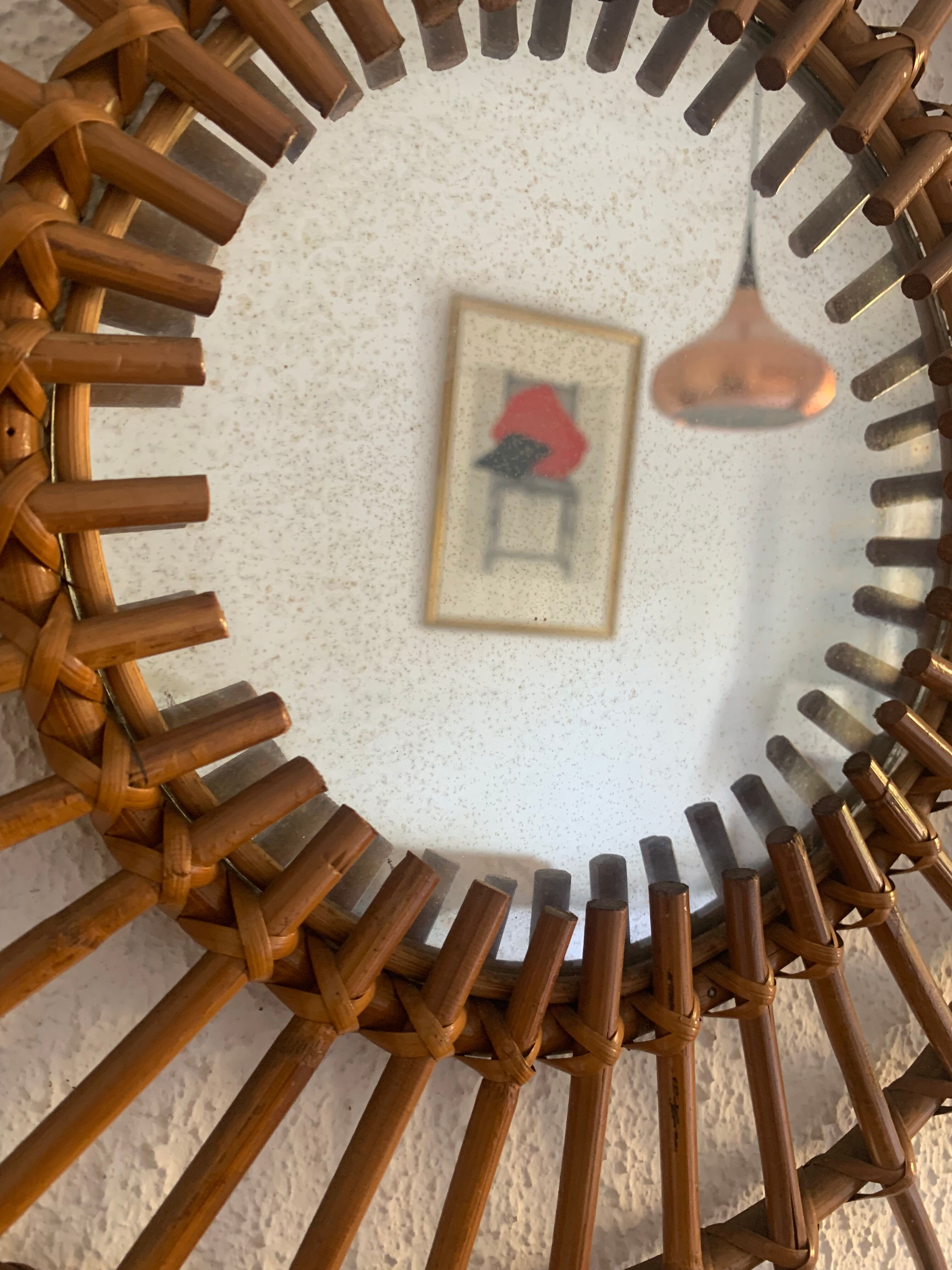 Vintage mirror 1960 rattan wicker sun - 55 cm