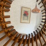 Vintage mirror 1960 rattan wicker sun - 55 cm