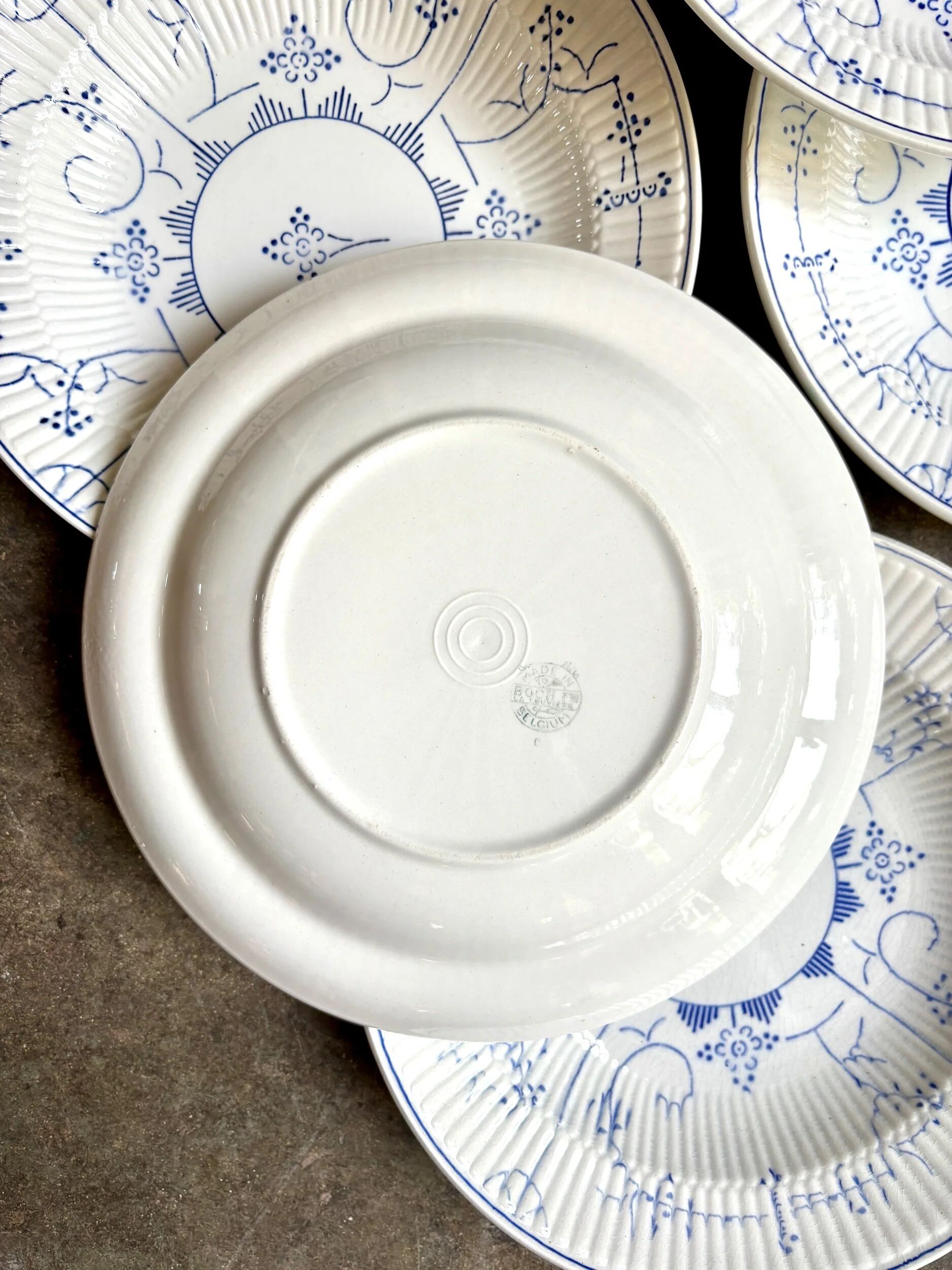 6 deep plates Boch La Louvière in blue glazed earthenware, "Copenhagen" service - 1920s-30s