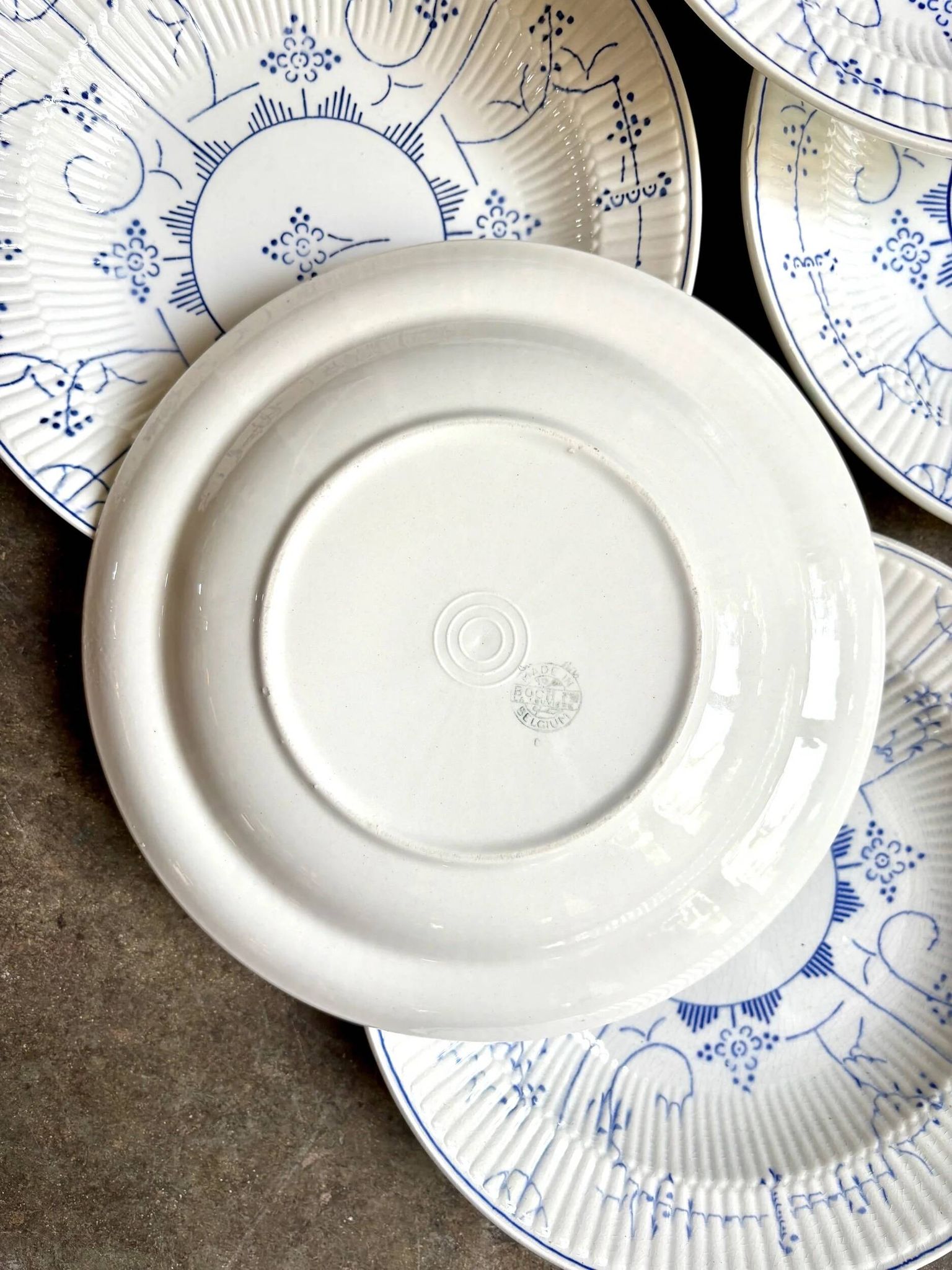 6 deep plates Boch La Louvière in blue glazed earthenware, "Copenhagen" service - 1920s-30s