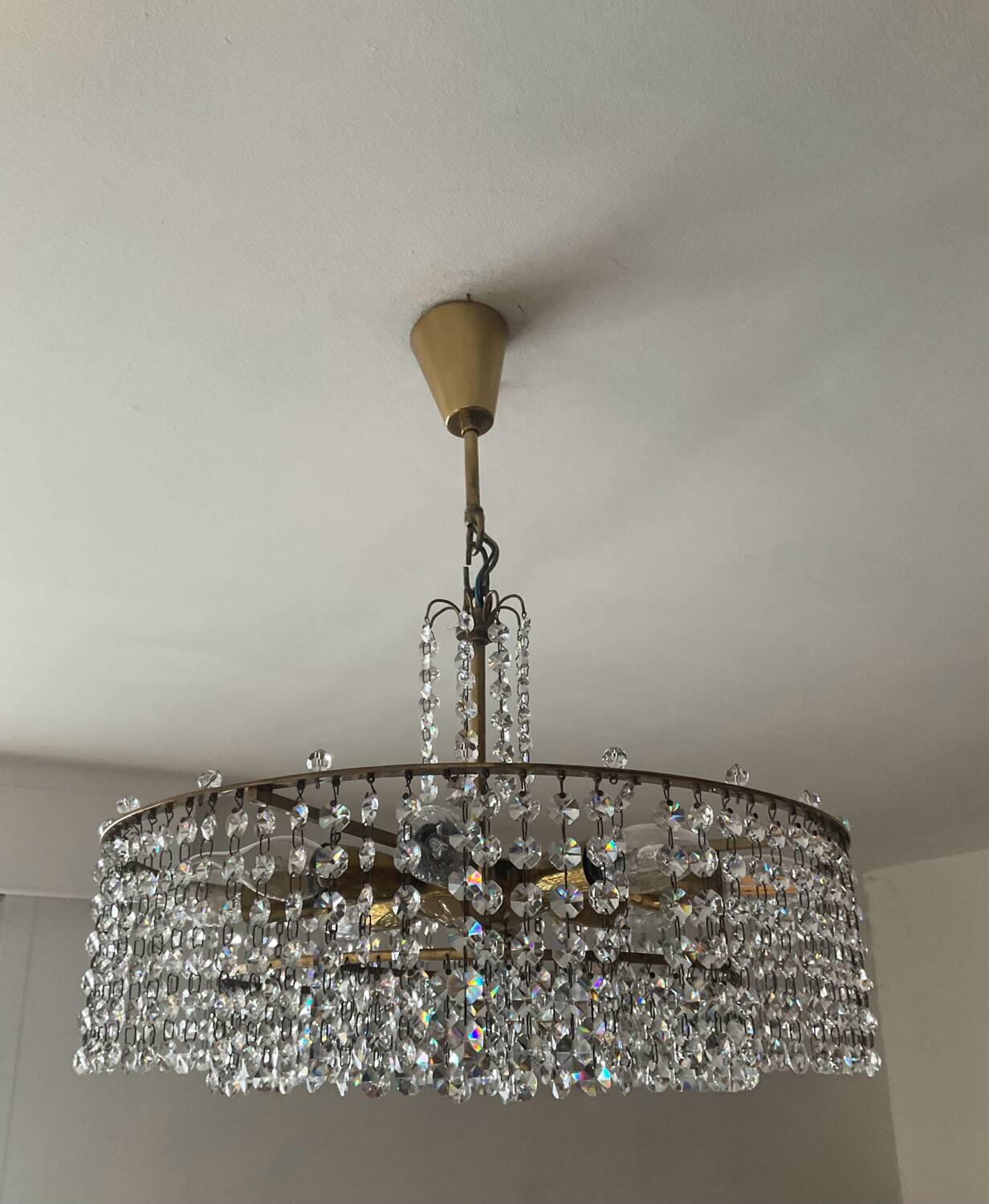 Vintage brass and crystal tassel chandelier