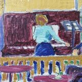 Peinture à l’huile figurative suédoise moderne du milieu du siècle « The Ensemble », encadrée