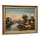 Oil on canvas landscape on the edge of a river late 19th century