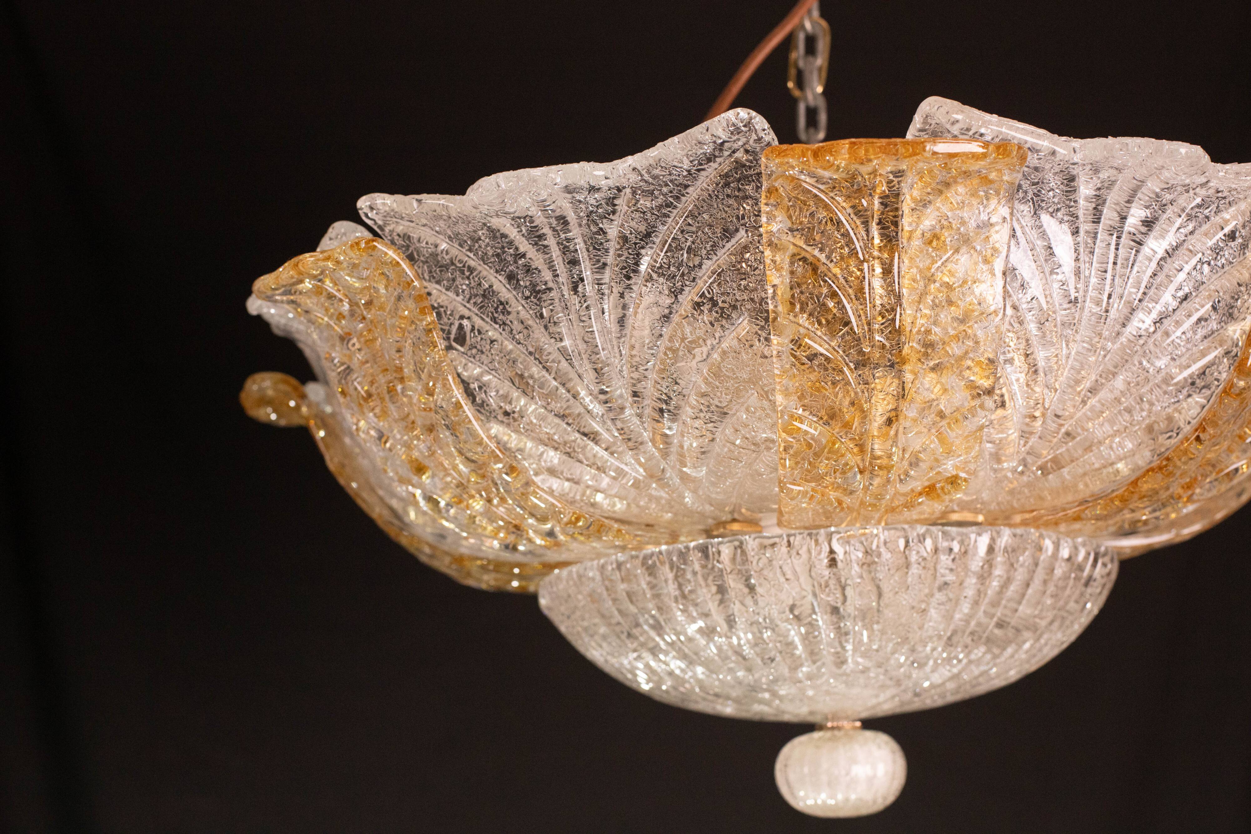 Italian Orange and Trasparent and Murano Glass Ceiling Light