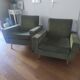 Pair of vintage green velvet armchairs from 1960 with metal legs
