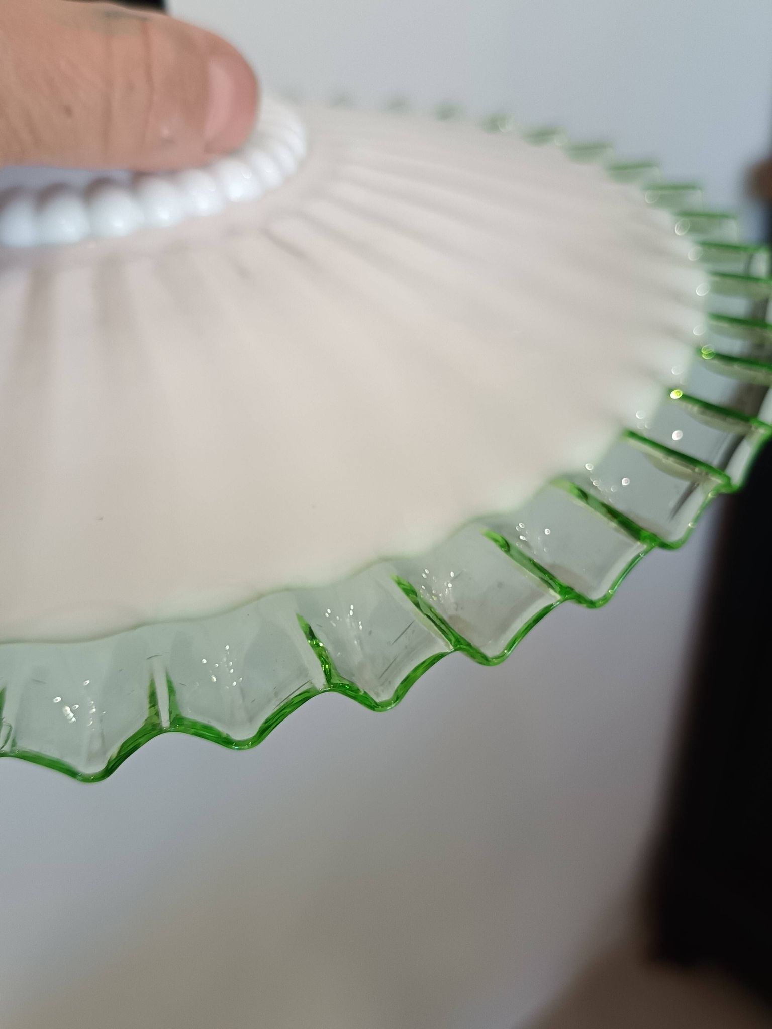 Portable lamp in pale green and white glass