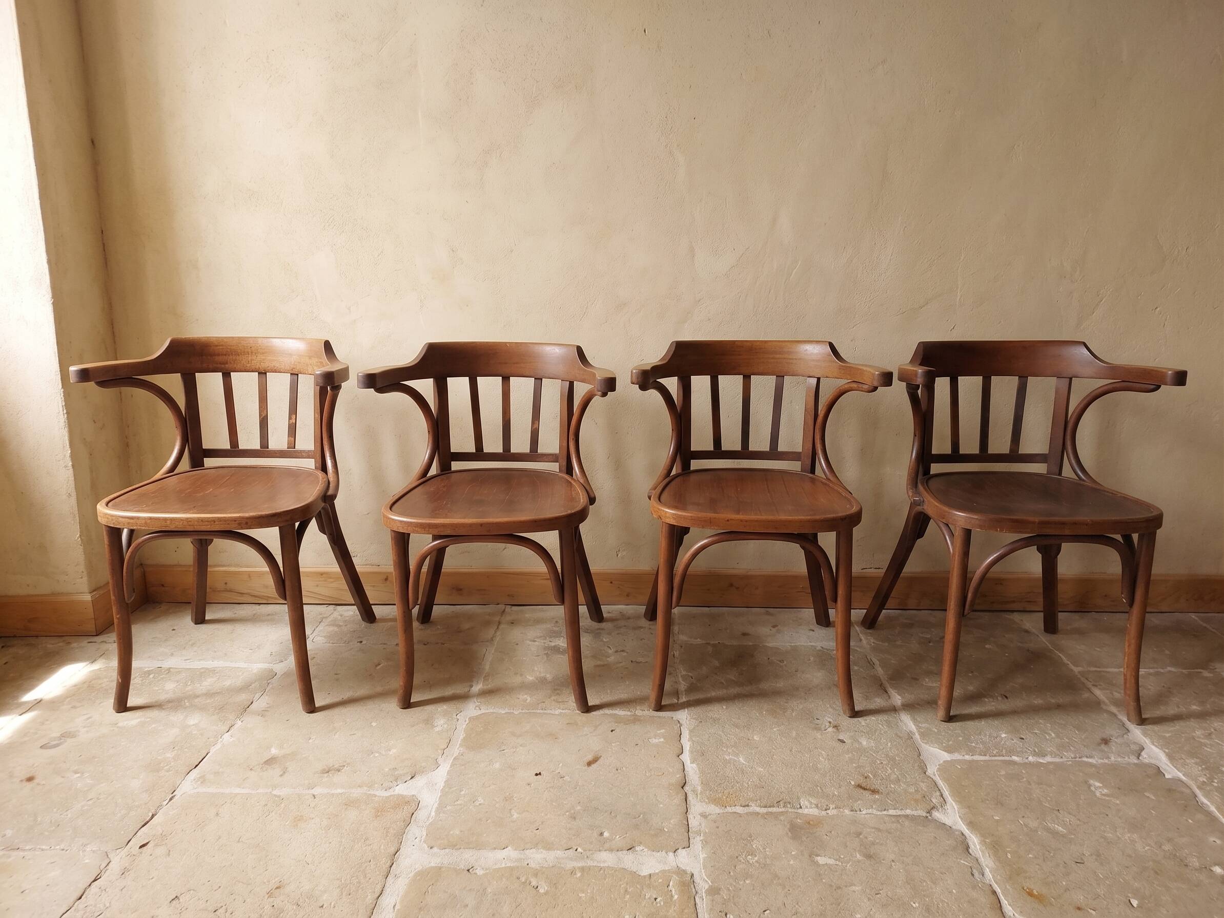 4 Baumann armchairs in bent wood