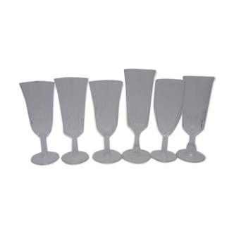 Set of 6 mismatched champagne flutes