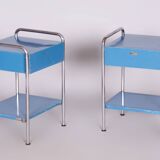 Restored Bauhaus Pair of Bedside Tables, Hynek Gottwald, Chrome, Czechia, 1930s