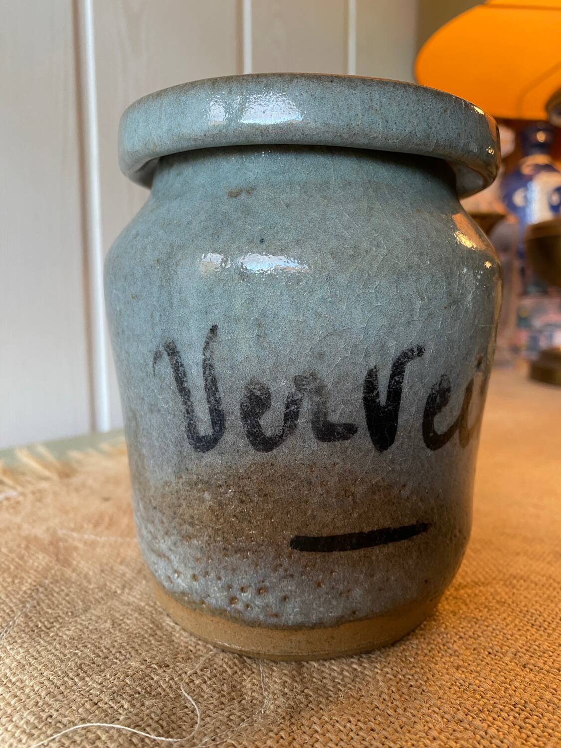 Enameled stoneware pot signed