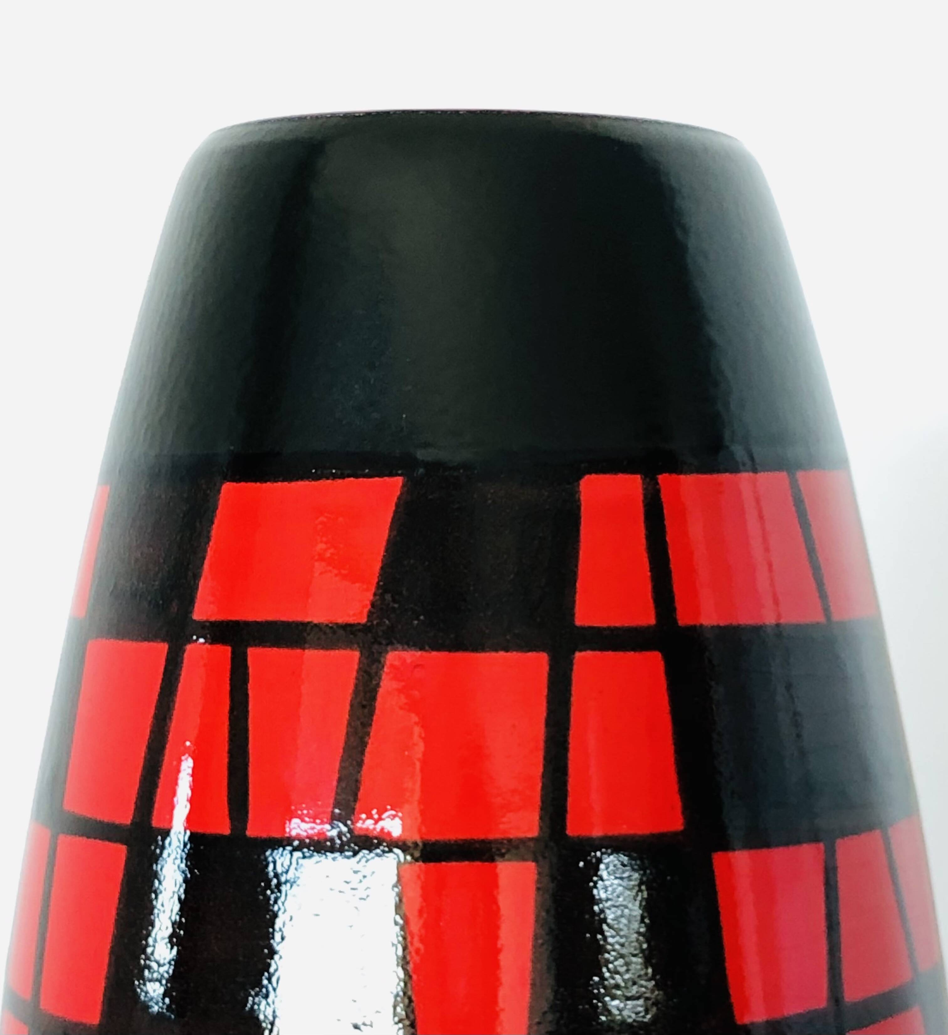 Piriform vase in red and black ceramic by Elchinger, France 1960s