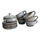 Handmade stoneware coffee set, 6 cups, saucers and sugar bowl, natural tones