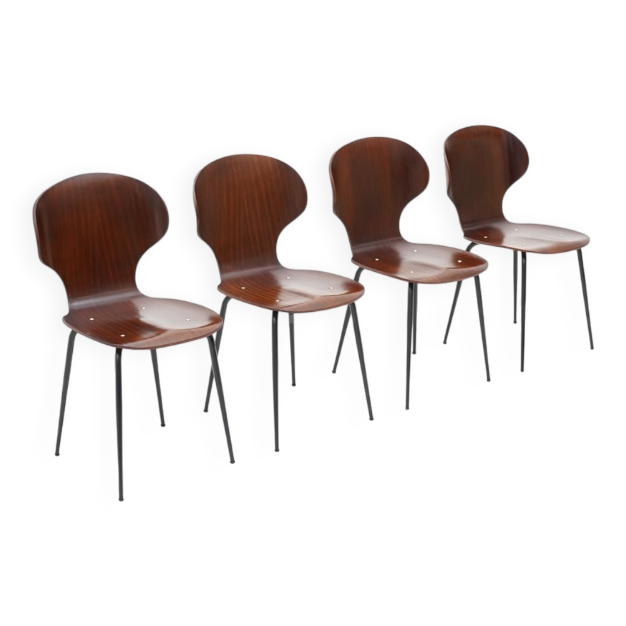 Lulli chairs by Carlo Rati for Industria Legni Curvati, 1950s, set of 4.