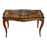 Table basse ancienne en marqueterie florale, style Louis XV