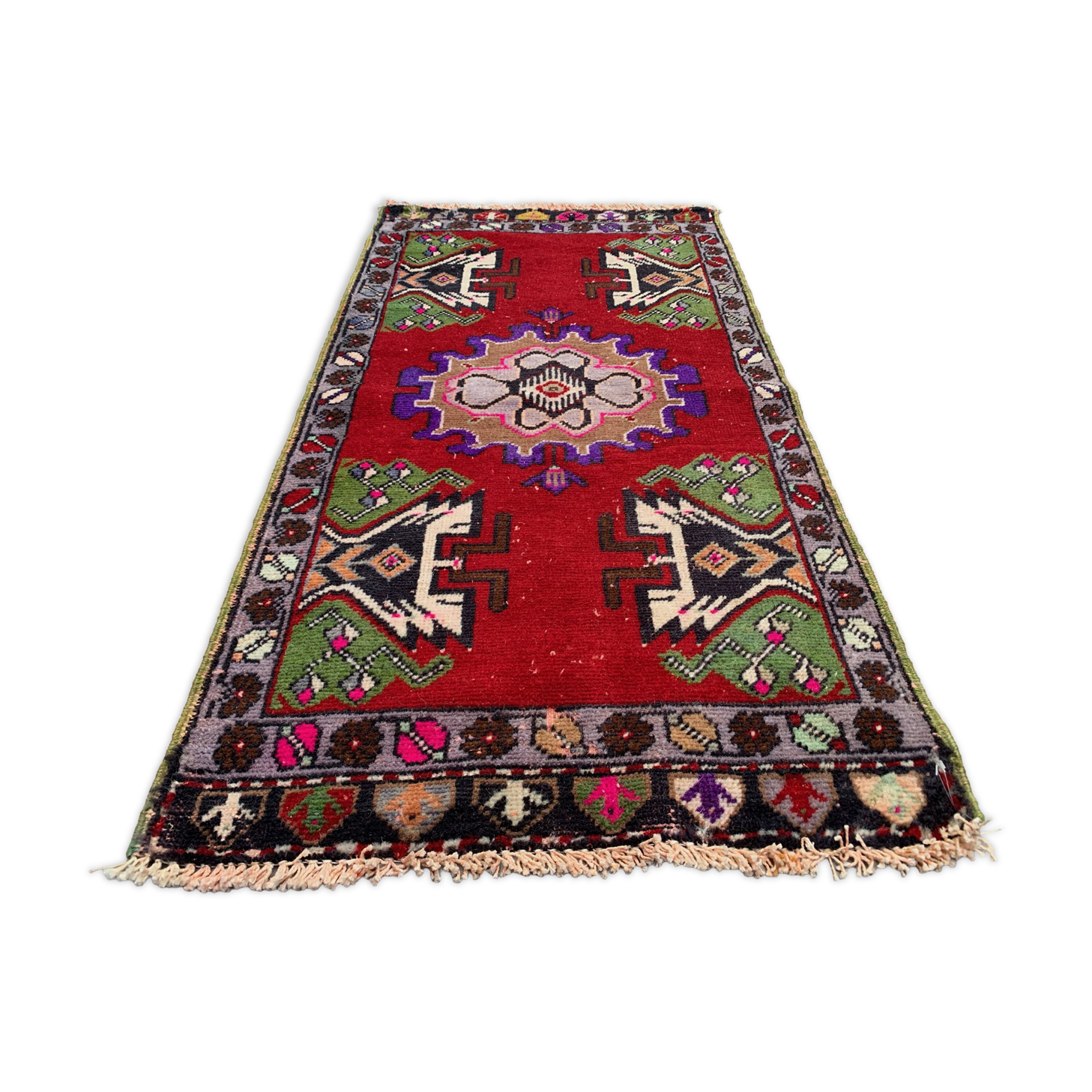 Small Vintage Turkish Rug 110x55 cm, Short Runner, Tribal, Shabby Chic