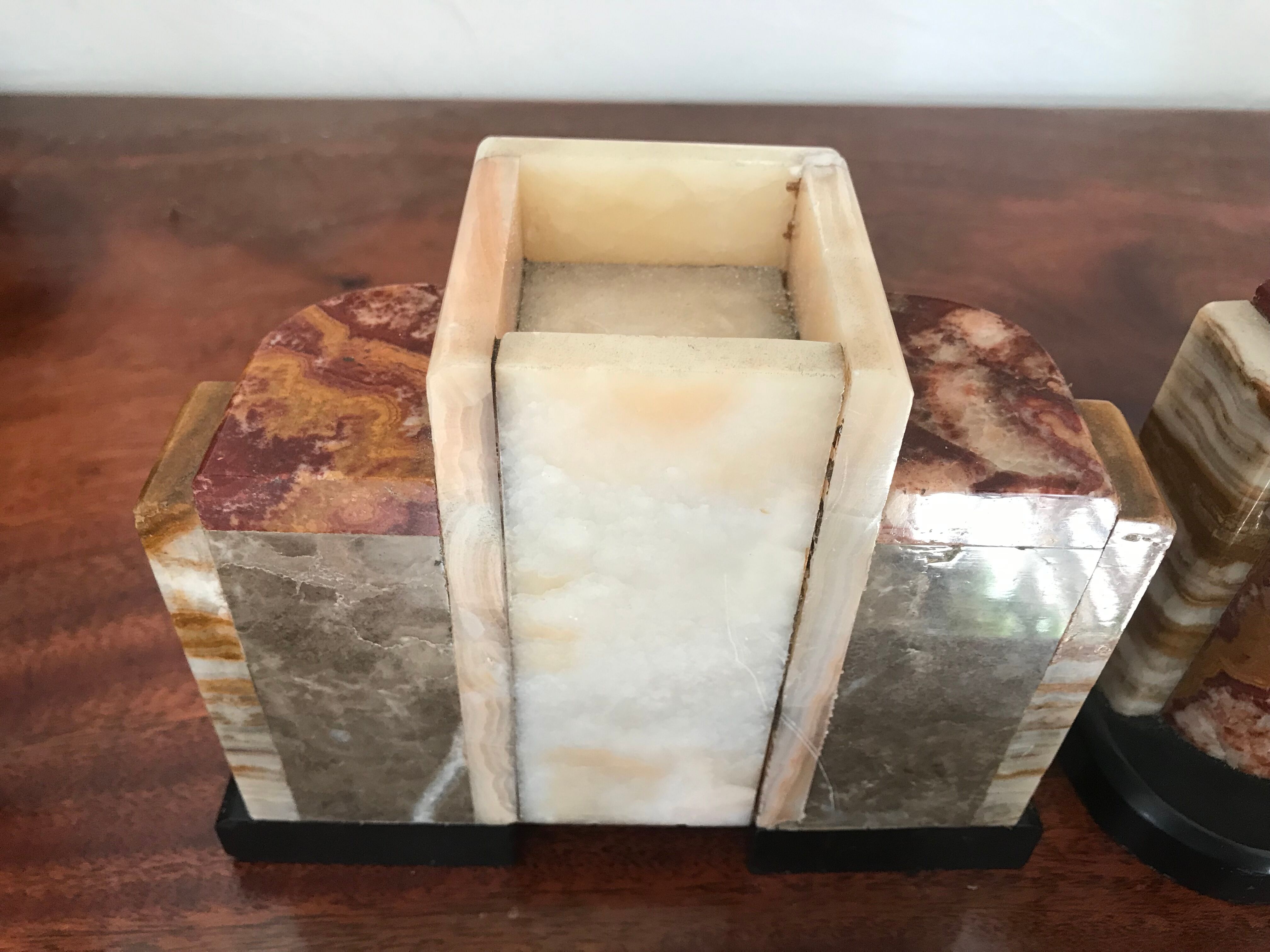 Pair of Art Deco marble book clamts