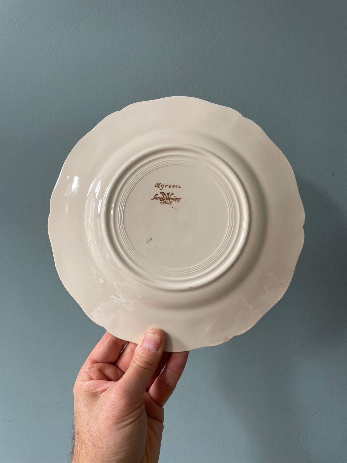 Series of 7 Sarreguemines earthenware dessert plates, Agreste model