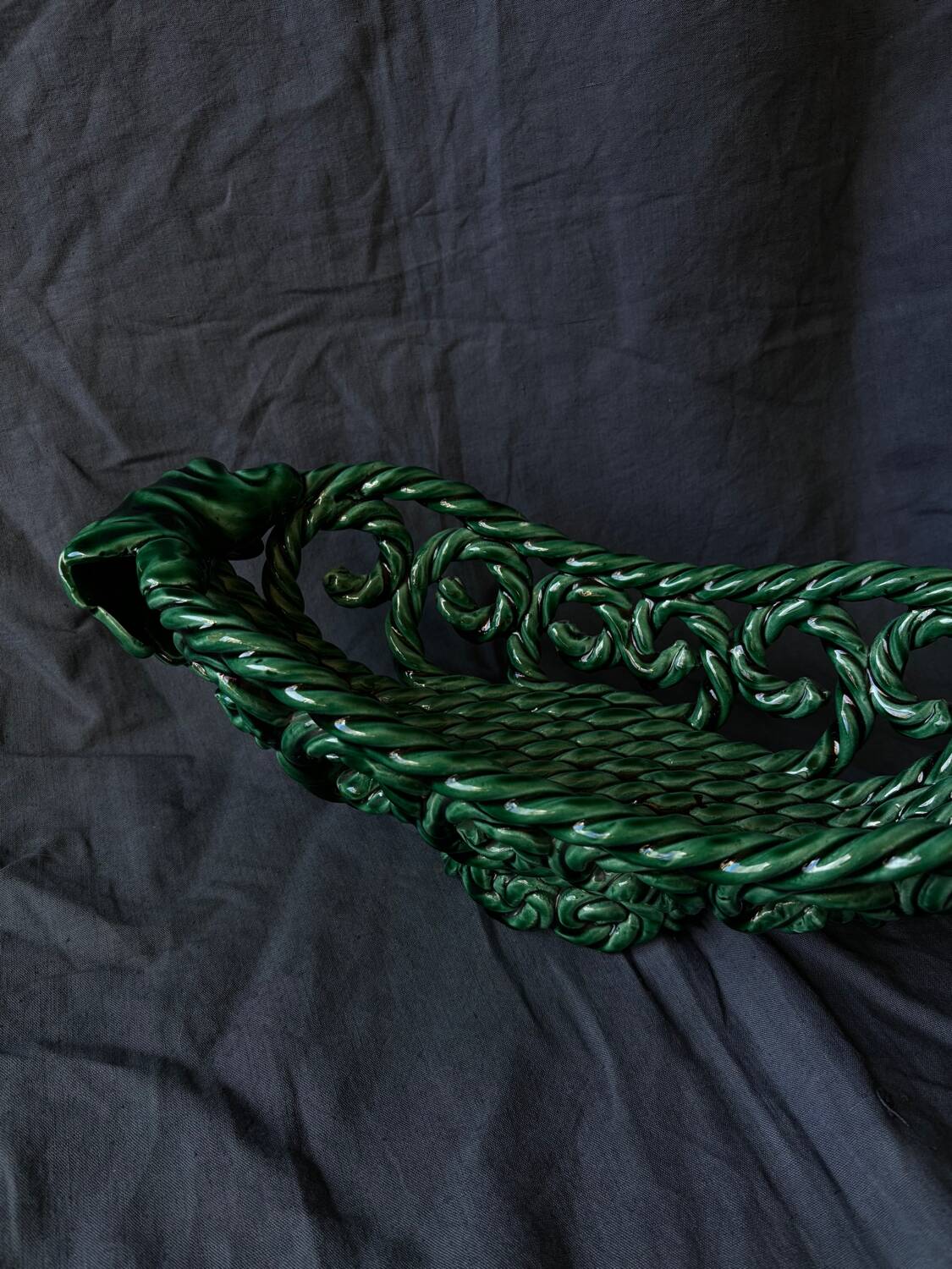 Green woven ceramic fruit bowl