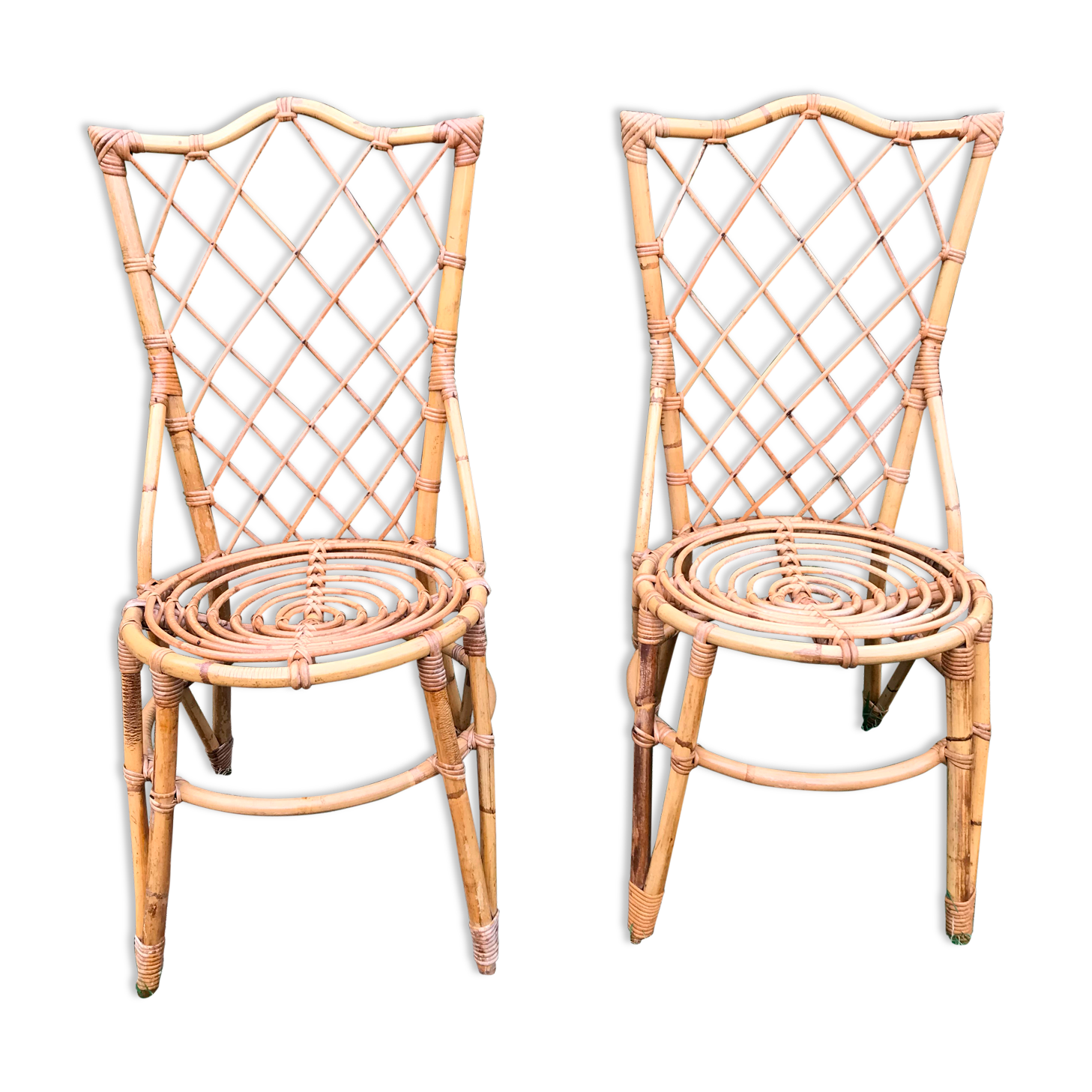 Pair of Louis Sognot chairs in vintage rattan 1960