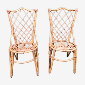 Paire chaises Louis Sognot  en rotin vintage 1960