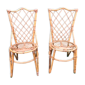 Pair of Louis Sognot chairs in vintage rattan 1960