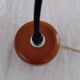 Suspension cylindrique en opaline zébré verre et teck vernis
