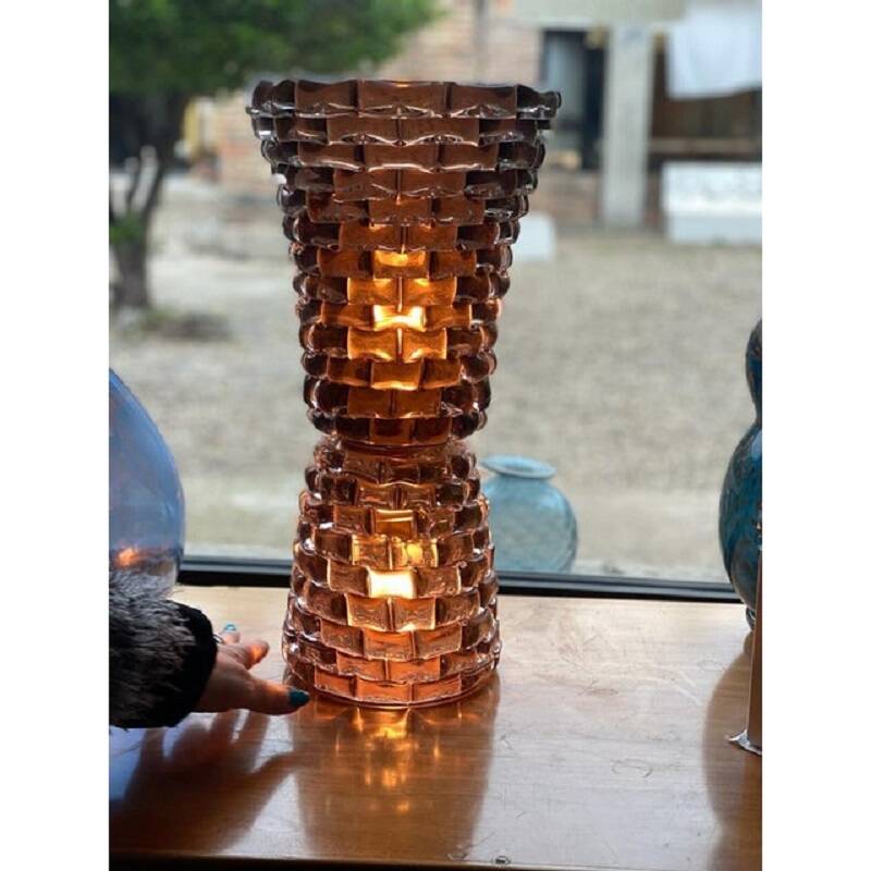 Contremporary" Rostrato" Fumè Murano Glass Table Lamp