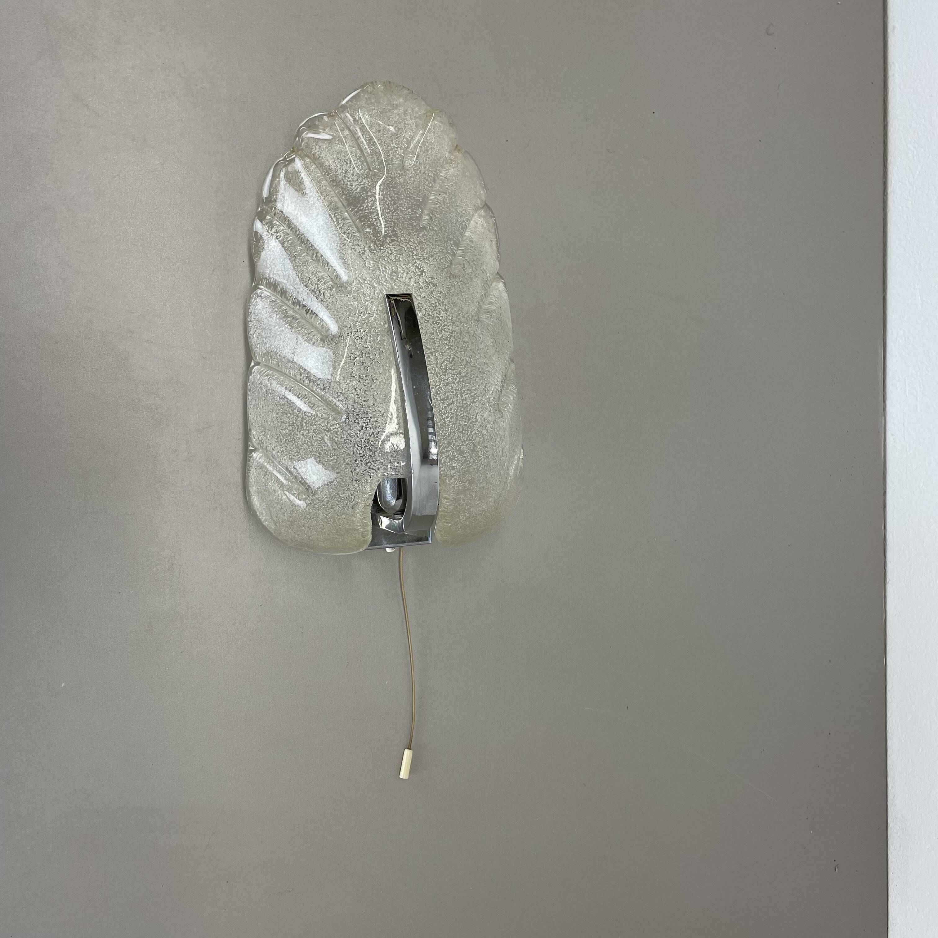 Large Wall Light from Murano Ice Glass, 29cm, Sölken Leuchten Germany, 1970