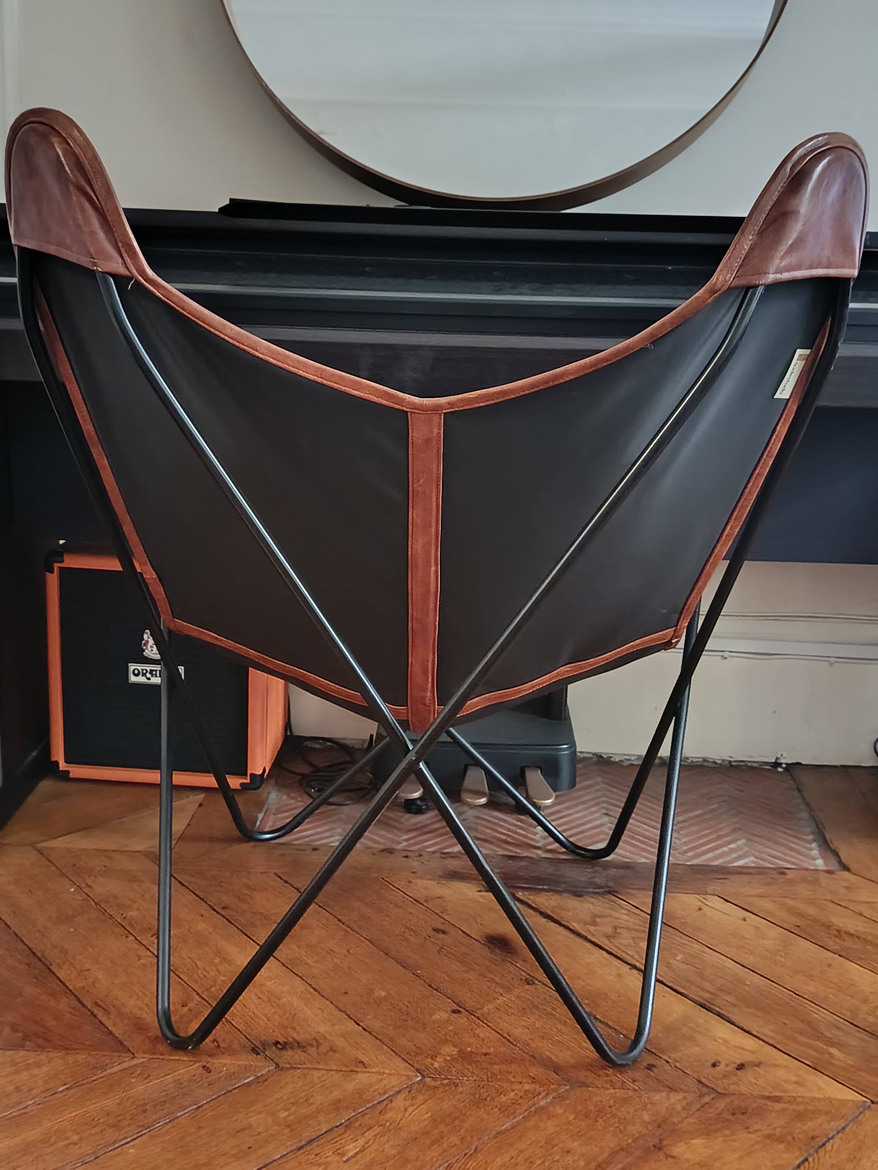 BKF Armchair Sudestada Brown Vintage Leather No. 03 with black epoxy lacquered frame