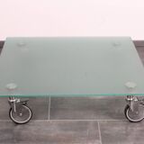 Wheeled glass coffee table