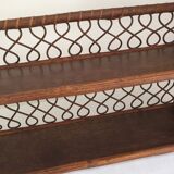 Wall shelf in wood, cannage and rattan from the 60s