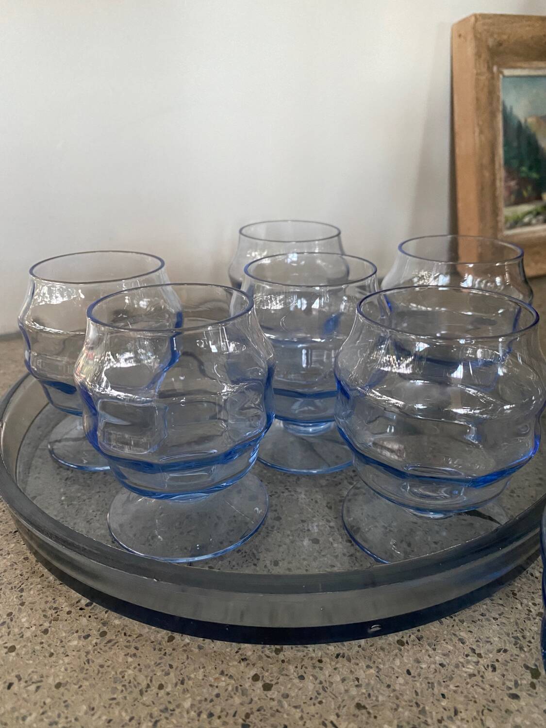 Art deco decanter and tray glass set