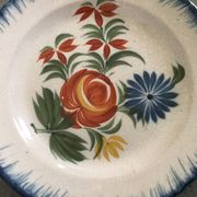 Old plate in auvillar earthenware, floral painting decoration, 19th century