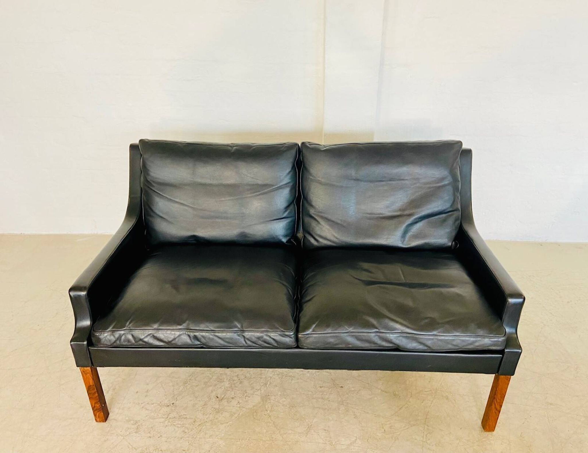 Vintage retro Danish mid-century G. Thams 2 person sofa in black leather