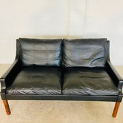 Vintage retro Danish mid-century G. Thams 2 person sofa in black leather