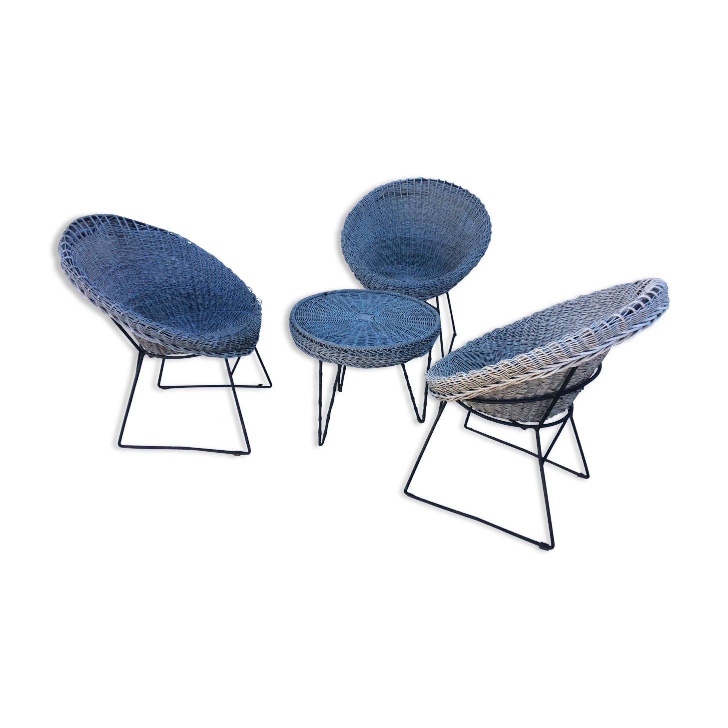 Set of 3 armchairs and table