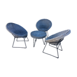 Set of 3 armchairs and table