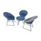 Ensemble de 3 fauteuils et table en osier à piétements métalliques