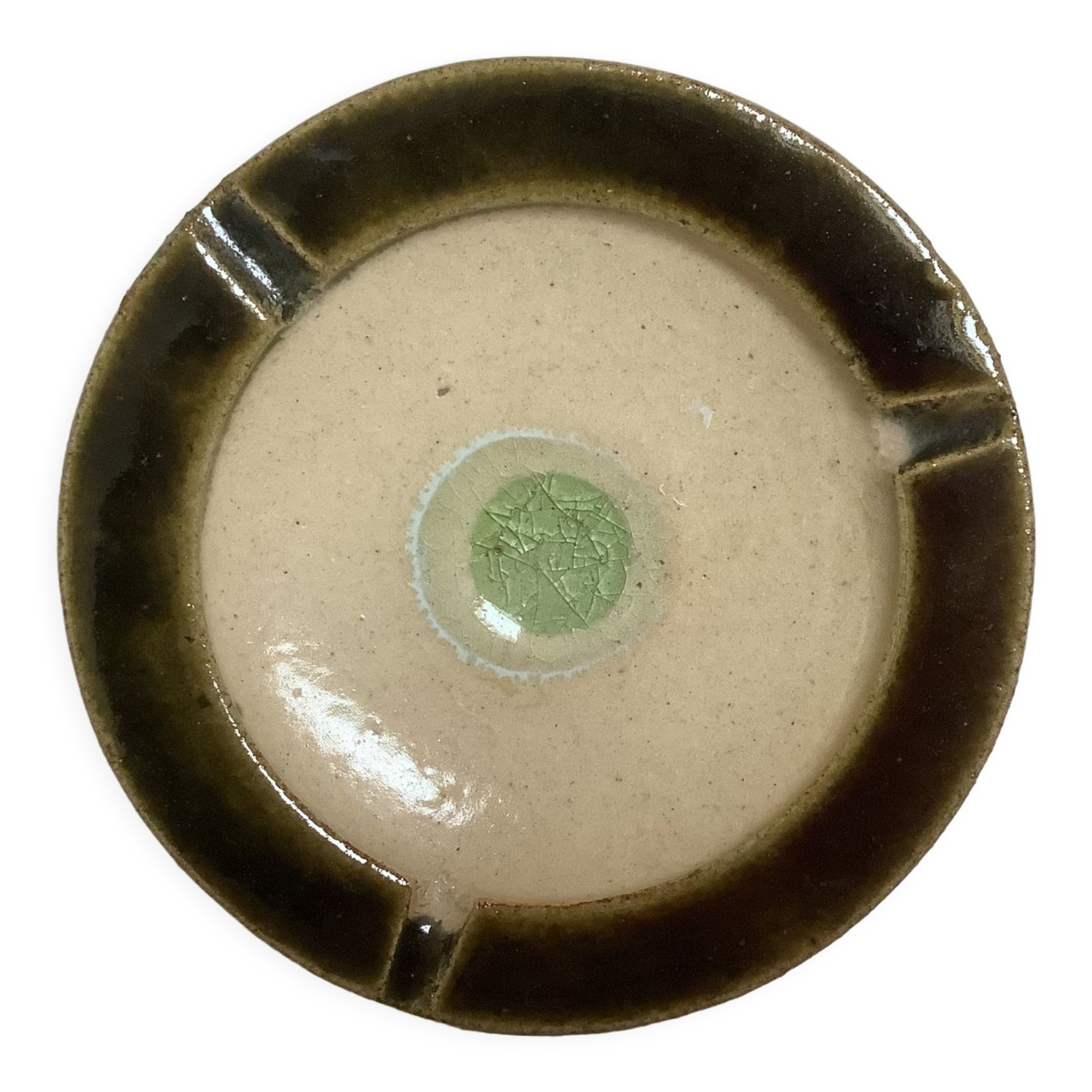 Green khaki beige ceramic ashtray tray.