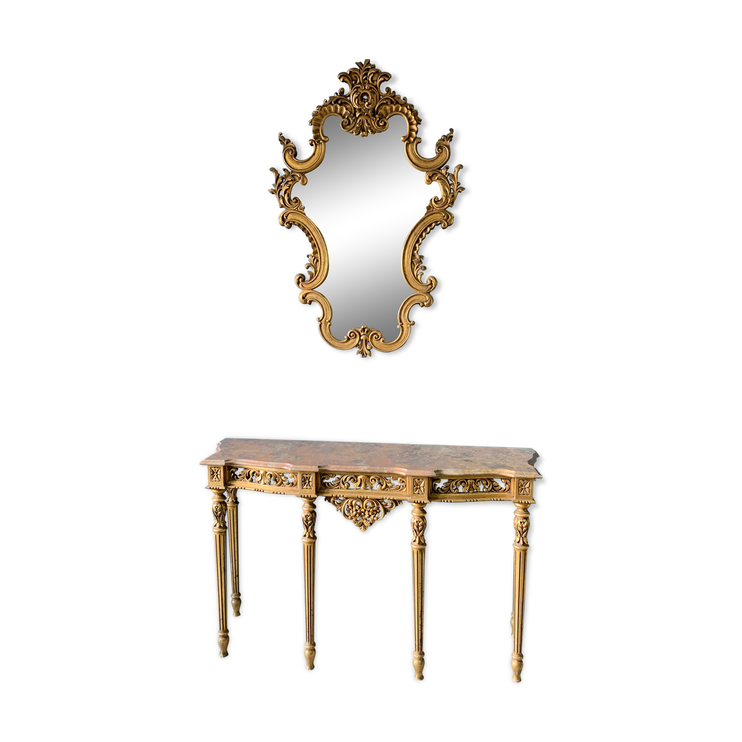 Golden console set and baroque mirror