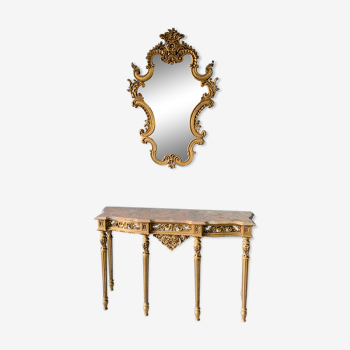 Ensemble console dorée et miroir baroque