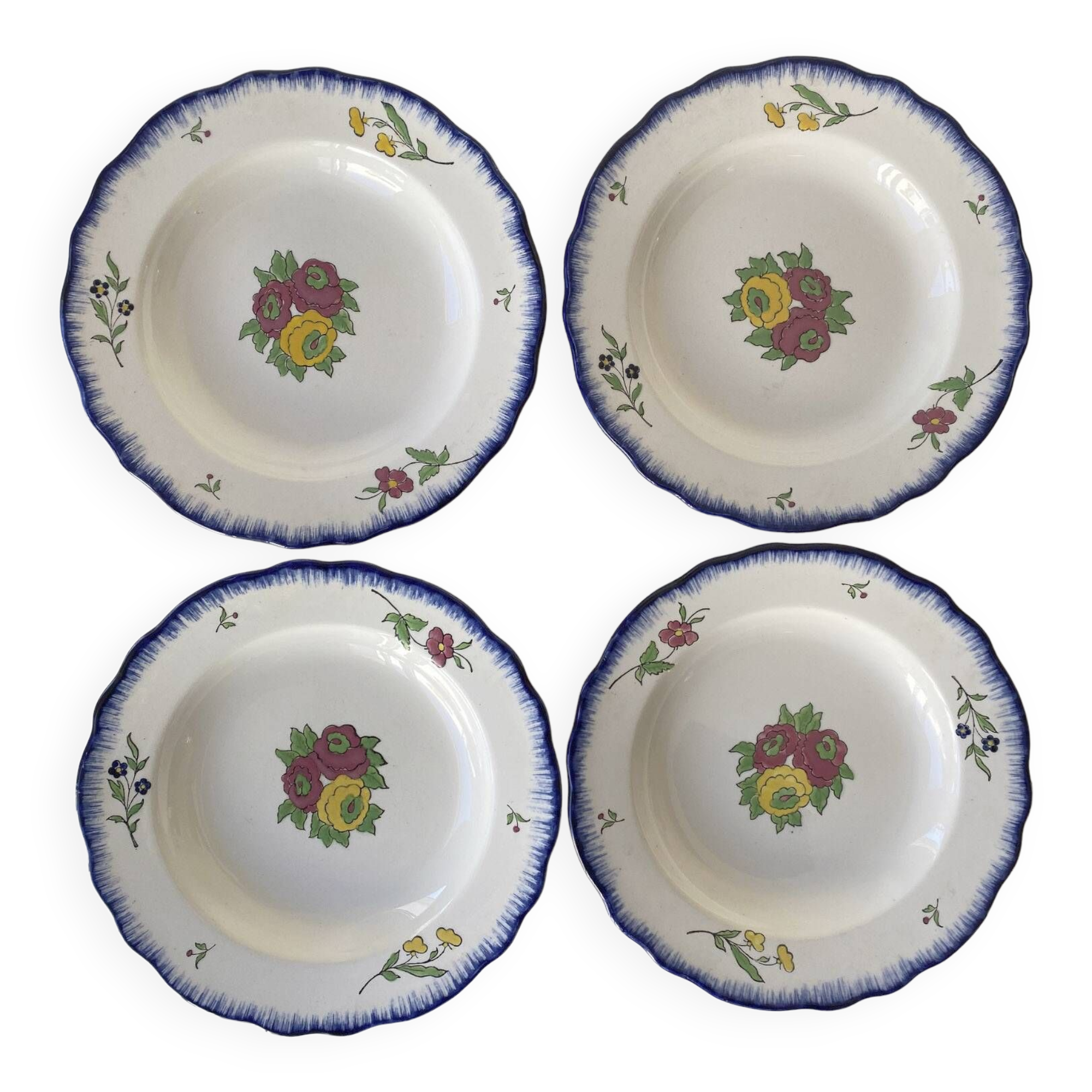 4 iron earth flat plates Salins floral decoration perfect condition