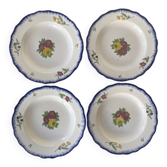 4 assiette plate terre de fer Salins décor floral parfait état