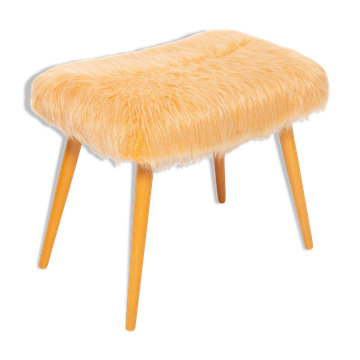 Vintage orange faux fur stool, Denmark, 1960.