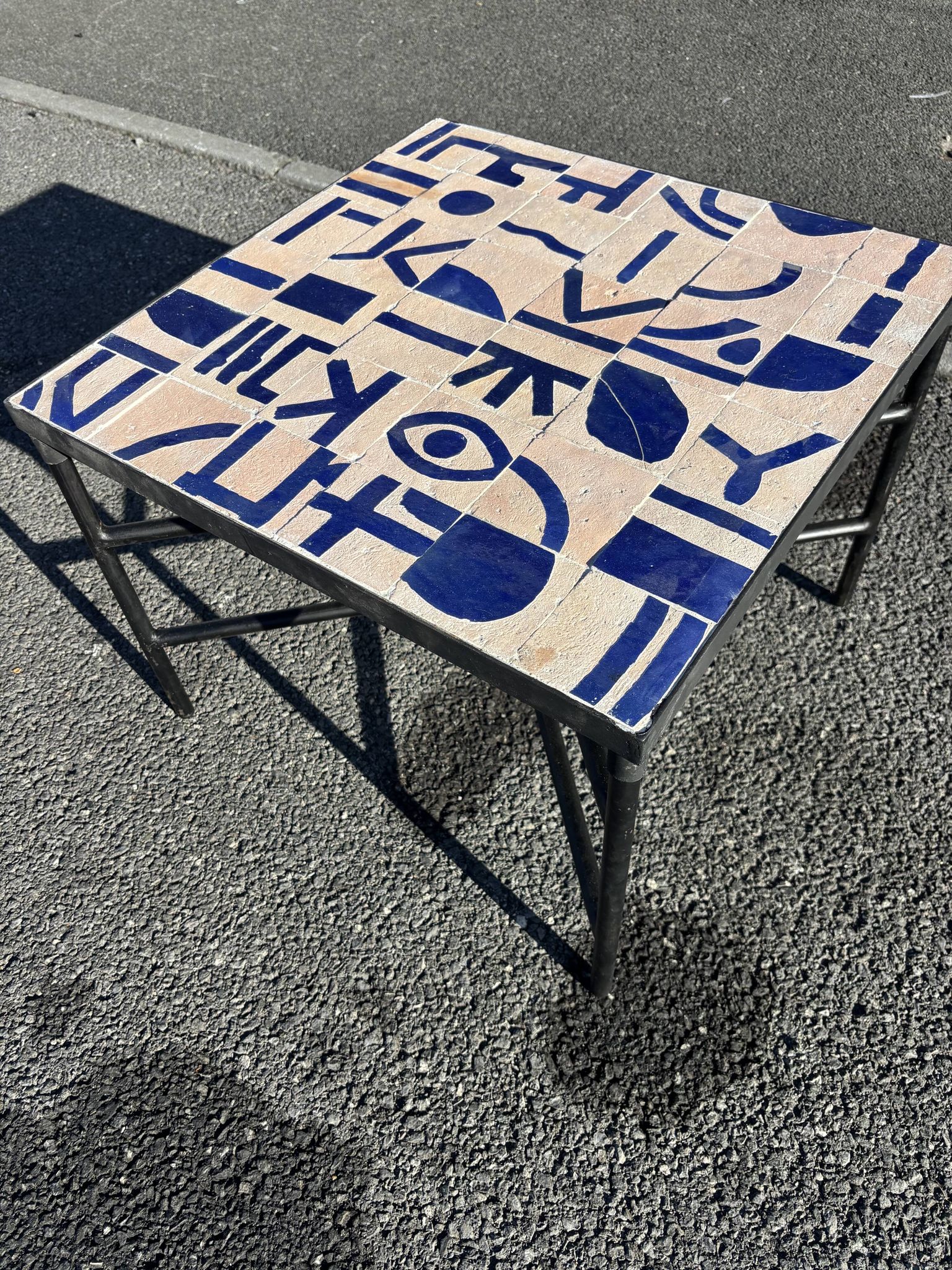 Square coffee table in cobalt blue zellige – handcrafted abstract decor