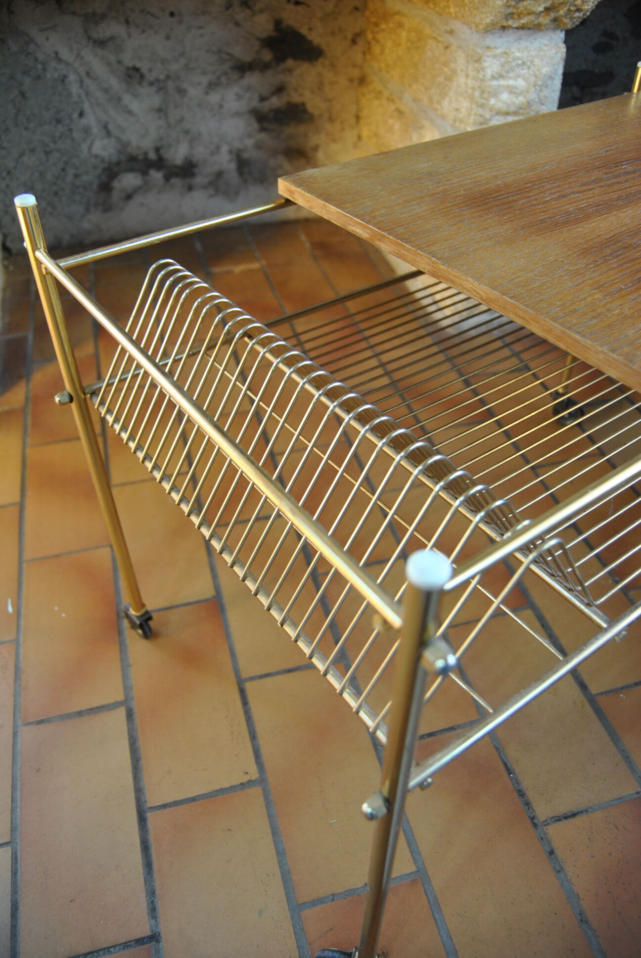 Vinyl storage cabinet with vintage wheels 70s