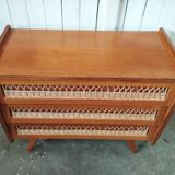 Commode vintage rotin pieds compas