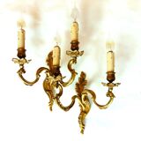 Pair of Heavy, French, Gold Bronze 2 Arm Wall Lights. Ornate Rococo/ Baroque/ Louis XV Style Sconces