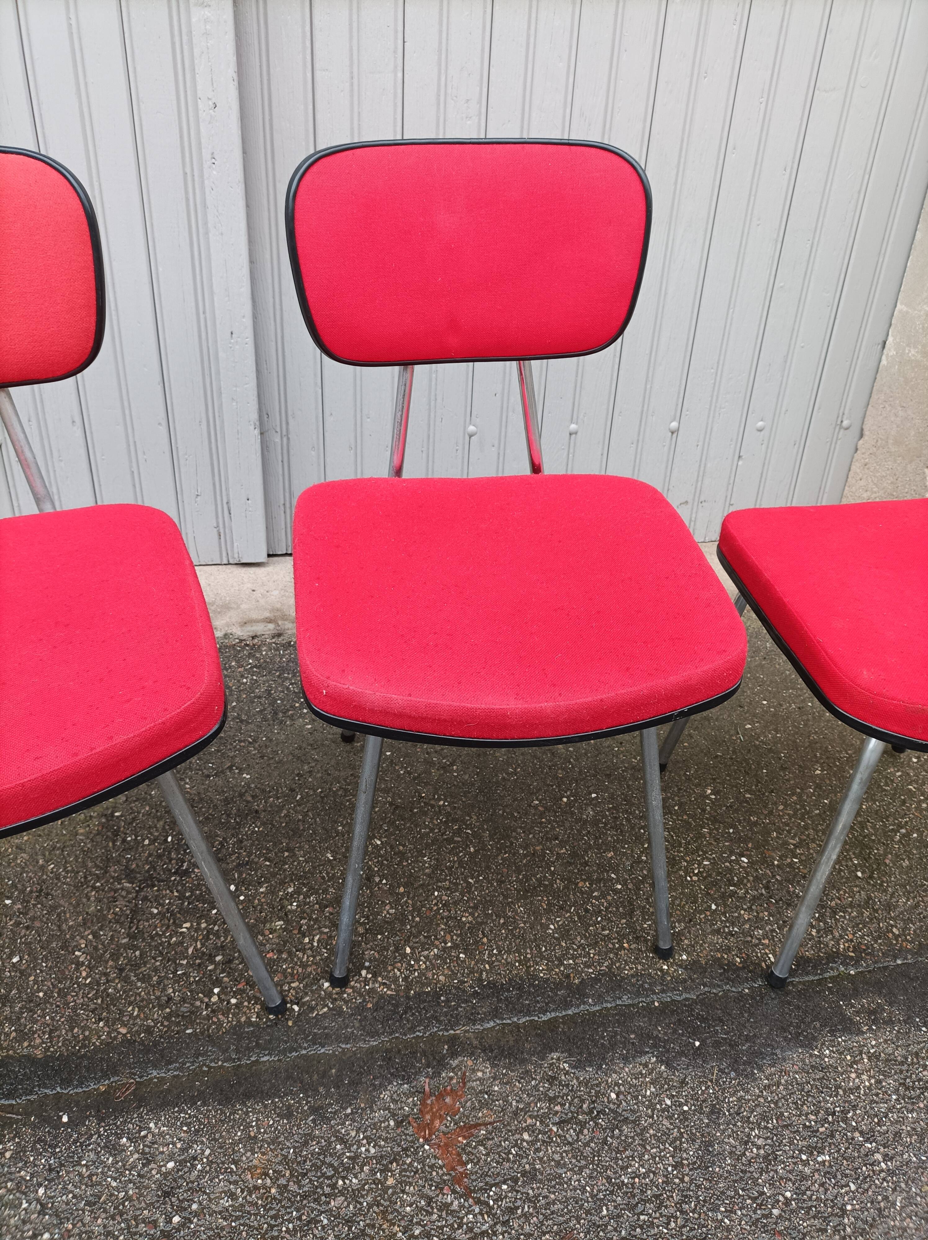 Set of 2 chairs and 1 vintage stool red fabric